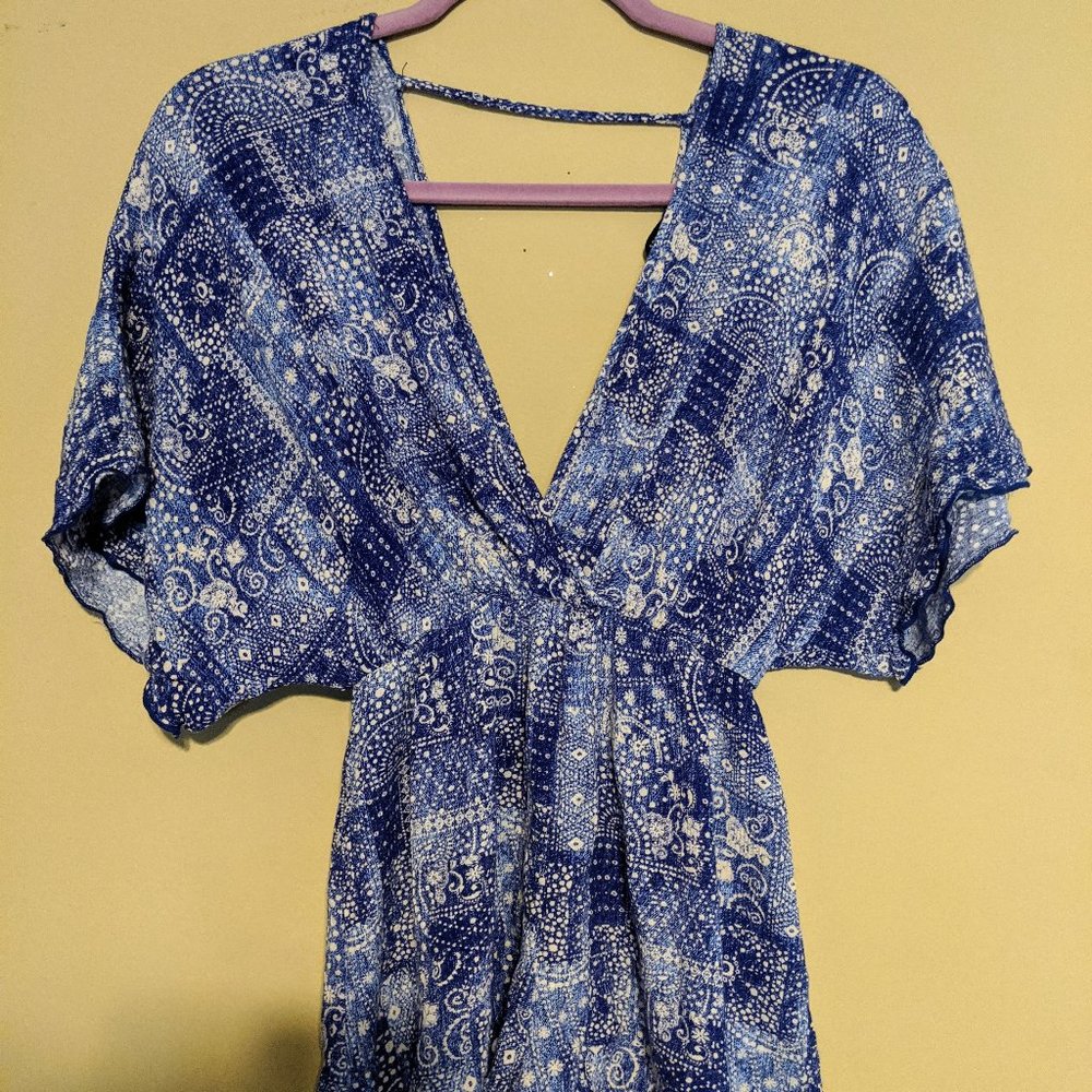 Blue and white romper